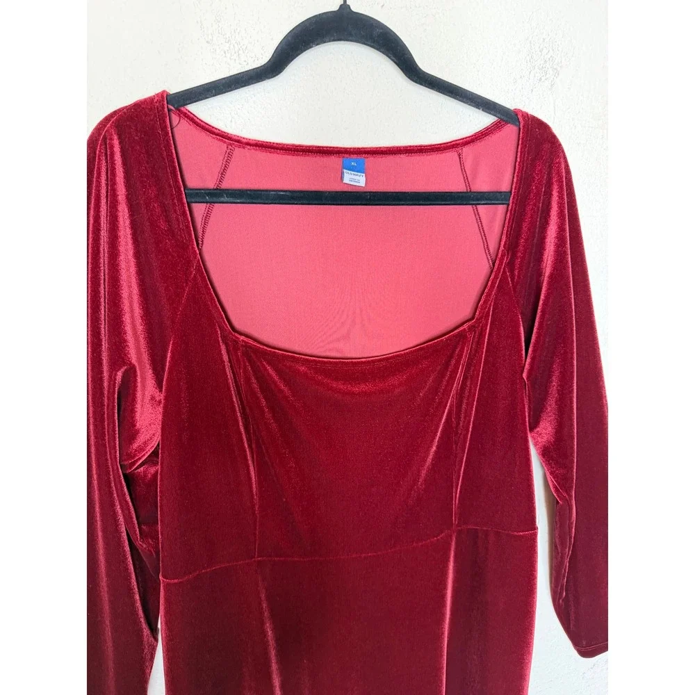 Old‎ Navy Red Velvet Mini Dress XL Fit Flare Square Neck Goth Whimsigoth